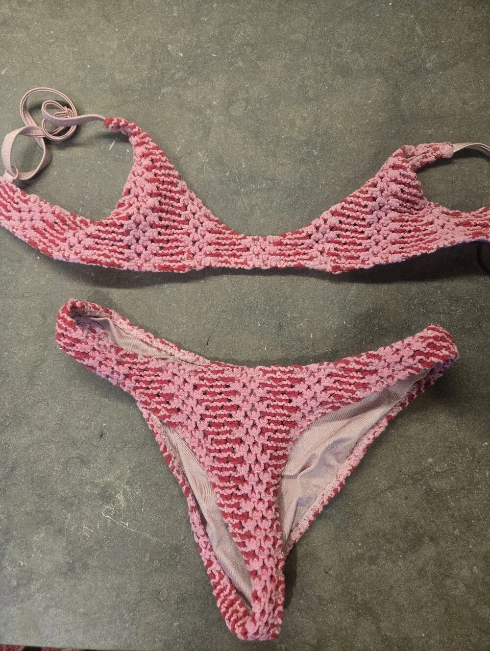 Triangl Pink Crochet Bikini Set - Women's Swimwear M Top S BOTTOM